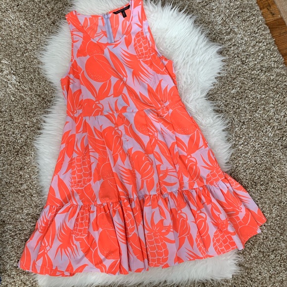 white tropical print dress